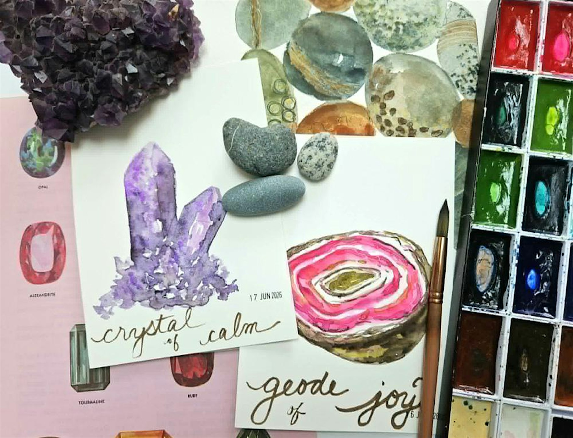 Watercolours for Wellness: PEACEFUL PEBBLES, GEMS & CRYSTALS